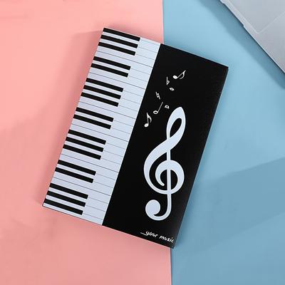 TEMU 6-page A4 Music Sheet Holder - 3-fold Pp Plastic, Black With Keys & Musical Notes Design - Band Performances, Teachers, And , Music Gifts