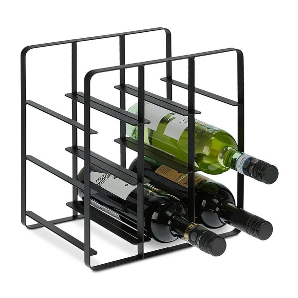 relaxdays Weinregal 9 Flaschen Metall schwarz silber, 27.5x30.5x20 cm Image