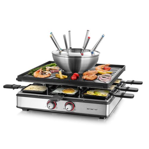 EMERIO Raclette ""RG-128187"", schwarz (schwarz, silber), B:38cm H:29,3cm T:37,2cm, Raclettes, 3in1 Raclette - Grill - Fondue