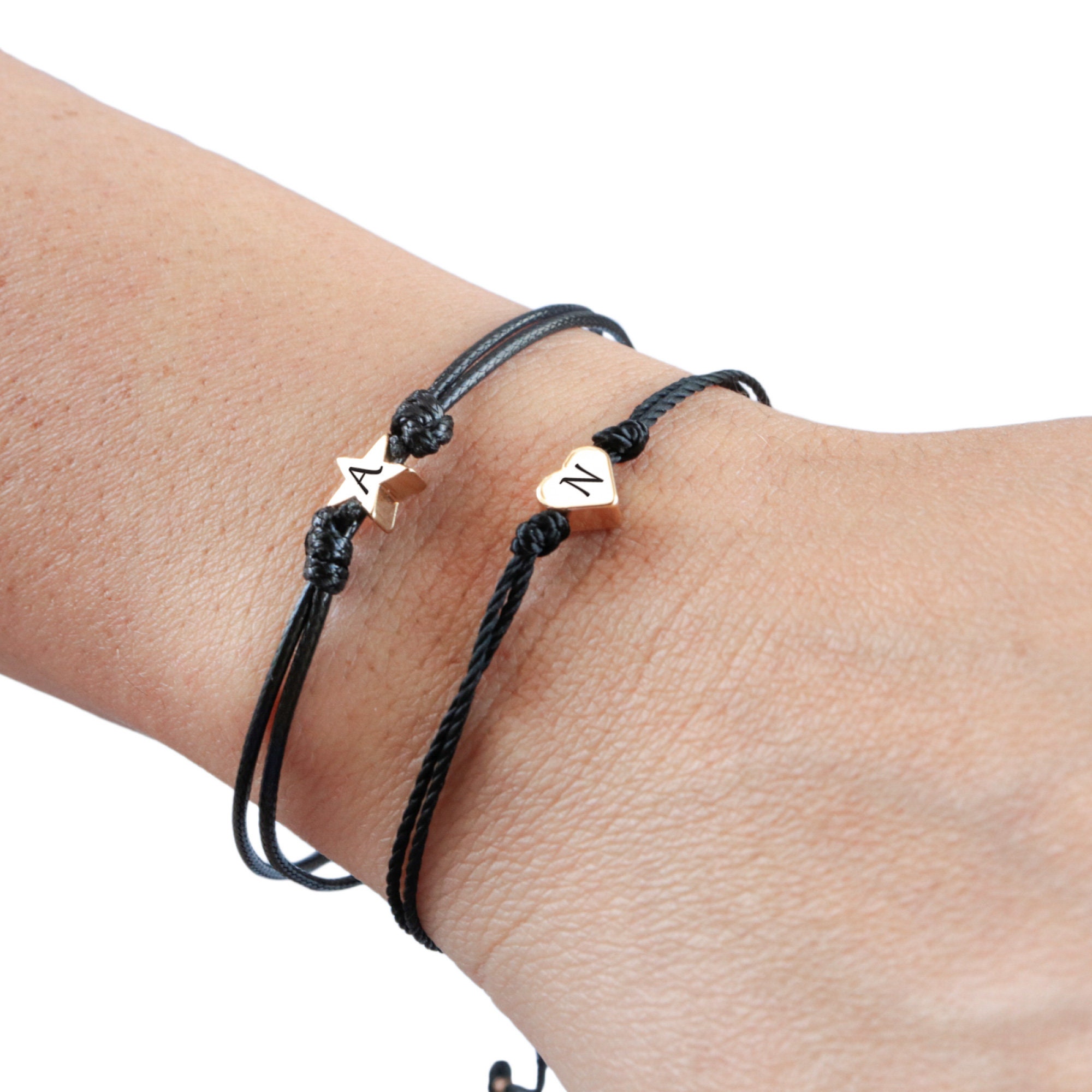 Benutzerdefinierte kleines Herz & Stern Charme Initial Armband, Sein und Ihr Armband, gewachste Schnur Armband, Soul Sister Armband, String Herz Armba