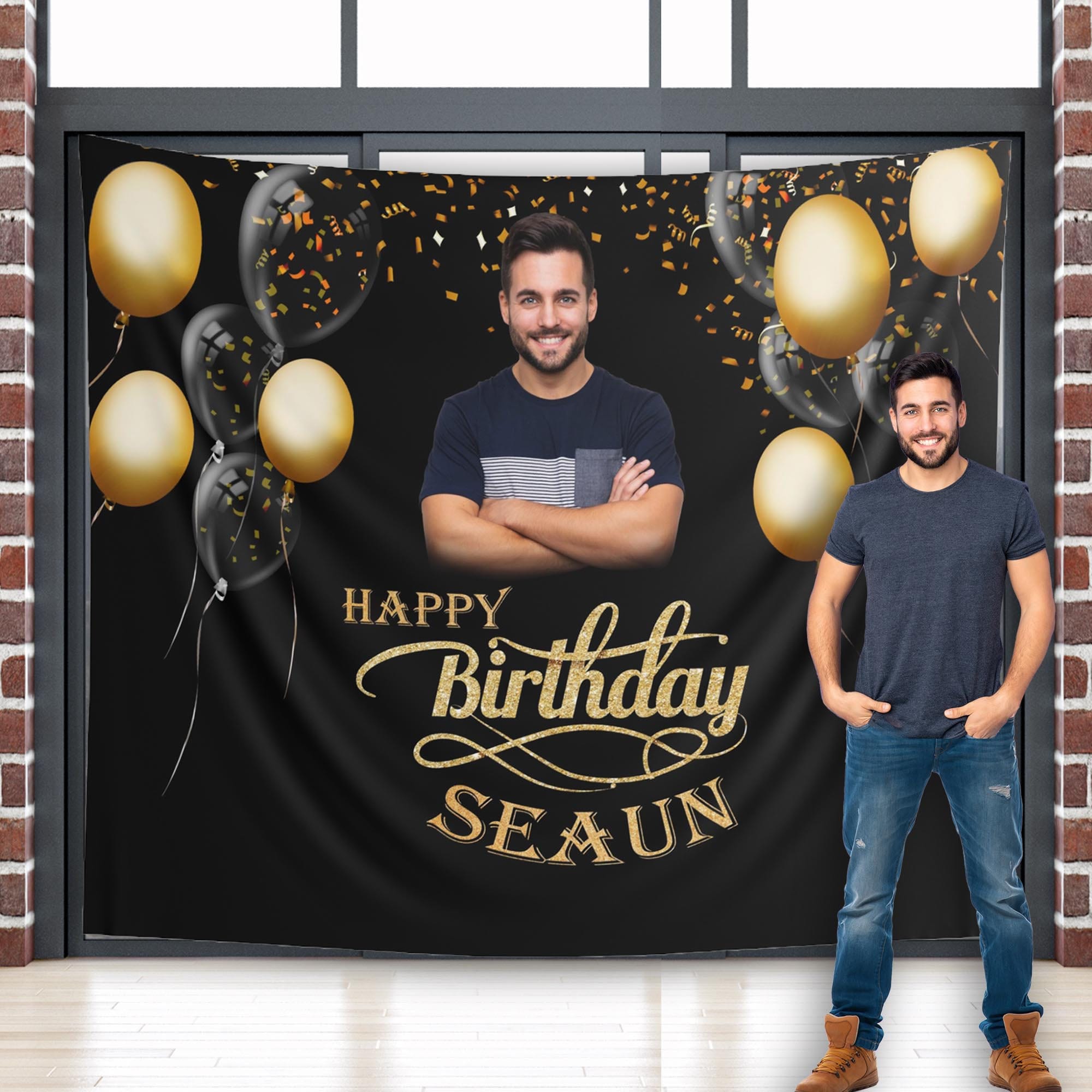 Benutzerdefinierte Foto Hintergrund Geburtstag Bild Banner Senior Geburtstag Kinder Geburtstag Hintergrund Personalisiert Party Photo Booth Gold Glitt