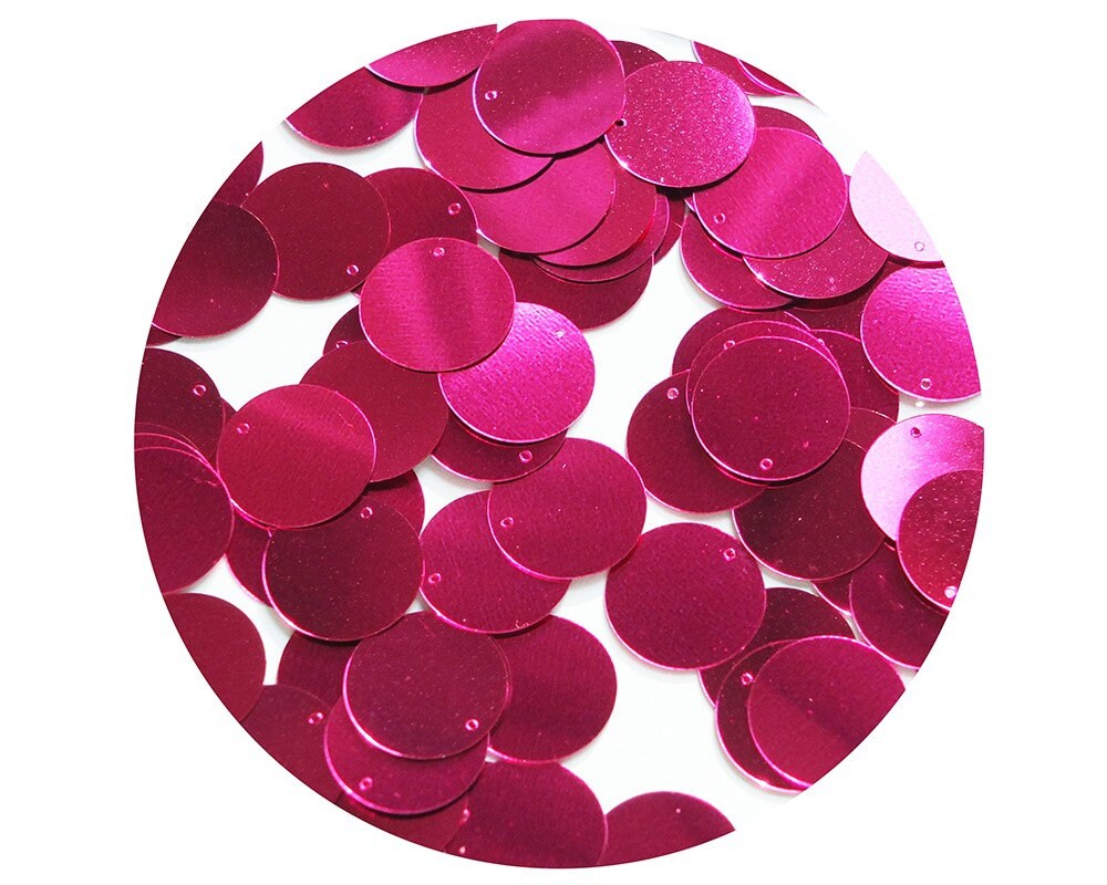 Paillettes plates rondes, trou supérieur de 12 mm Rose fuschia métallisé. Paillettes couture. Fabriqué aux États-Unis
