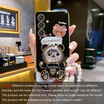 TEMU A55 Cute Bear Holder Flower Bracelet Phone Case A55 Soft Cover Image