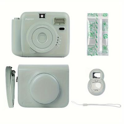 TEMU New Popoto Blue Instant Camera For Mini11/12 Films, +10sheets Films, +1pc Pu Camera Case, +1pc Pu Strap, +1pc Selfie Lens, +1pc Nd Strap, For Gifts Kitchristmas Gift, Halloween, (not Batteries)