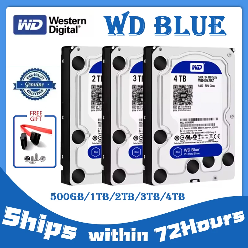 Western Digital WD Blue 1 TB 2 TB 3 TB 4 TB 3,5 Zoll Festplatte SATA III 64 MB HD für die Überwachung von Desktop-Computer Image