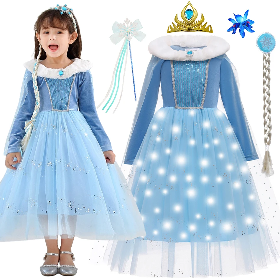 Kinder Schneekönigin Elsa Cosplay Prinzessin Kleid Herbst Winter Blau Langarm Geburtstag Karneval Weihnachten Party Kostüm für Mädchen Image