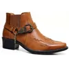 Handgefertigte 2024 Herren Vintage Cowboystiefel Leder High Top Kette Schnalle Riemen Punk Schuhe