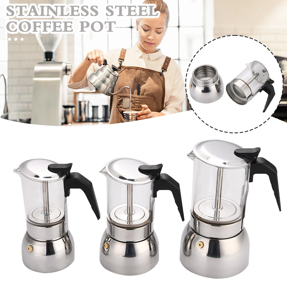 Machine à café Moka en acier inoxydable, cafetière expresso en verre, percolateur Latte, cuisinière, cafetière Moka 200/300/450ML