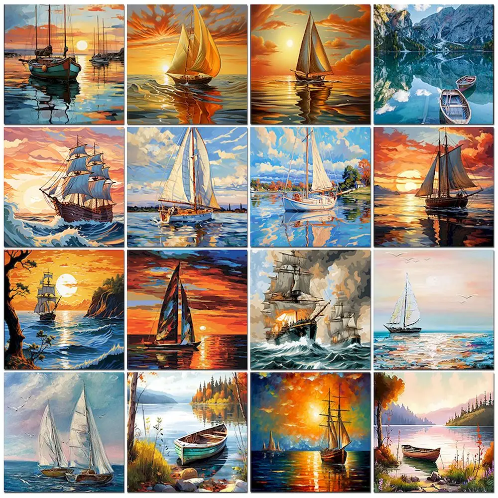 Kit de peinture à la main par numéros pour la décoration de la maison, photobt, voilier dans la chambre, salon, peinture de paysage, bricolage, oeuvre, toile