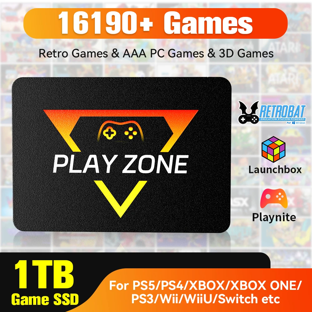 1 TB tragbare Gaming-SSD 3-System in 1 Spielekonsole 80+ Emulatoren für PS5/PS4/XBOX/XBOX One/PS3/SWITCH mit 16191 3D- und Retro-Spiel
