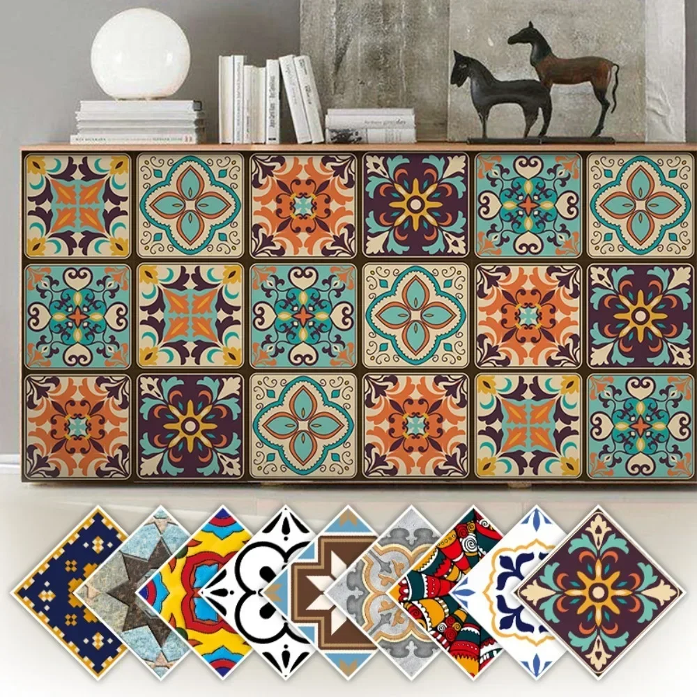 10 Stück Mandala-Stil Kristall harte Fliesen Keramik Wandaufkleber Küche Kleiderschrank Home Decor Kunstwandbild Peel & Stick Wandtattoos