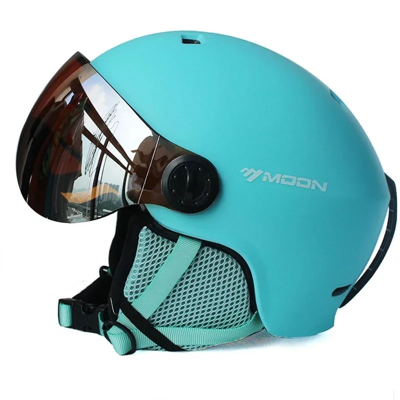 MOON Skihelm Snowboard Skateboard Integral geformter PC+EPS Hochwertiger Outdoor-Sport-Skihelm mit Schutzbrille