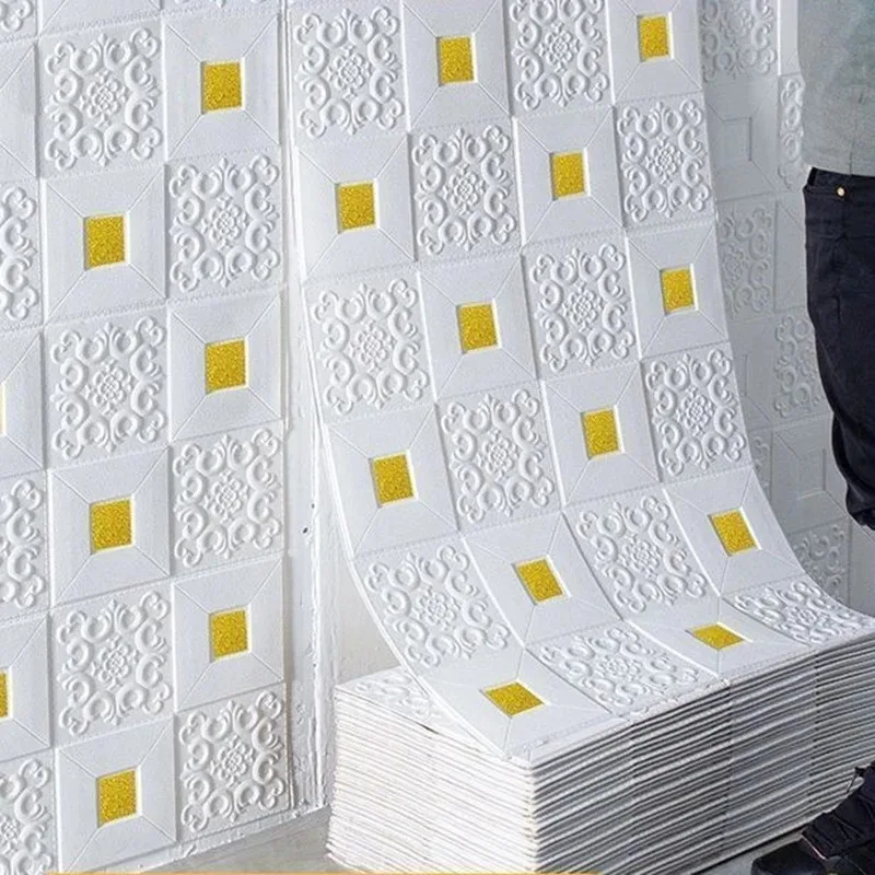 1-10 Stück 70 cm x 70 cm große 3D-Fliesen-Ziegel-Wandaufkleber, selbstklebende Schaumstoffplatte, Tapete, Schlafzimmer, Heimdekoration, wasserdicht Image