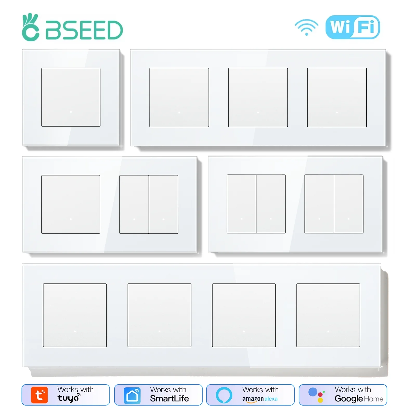 BSEED Wifi Mechanische Wand Schalter 1/2/3/4Gang Smart Click Tasten Schalter Tuya Smart Leben Alexa App Steuerung EU Standard Weiß Image