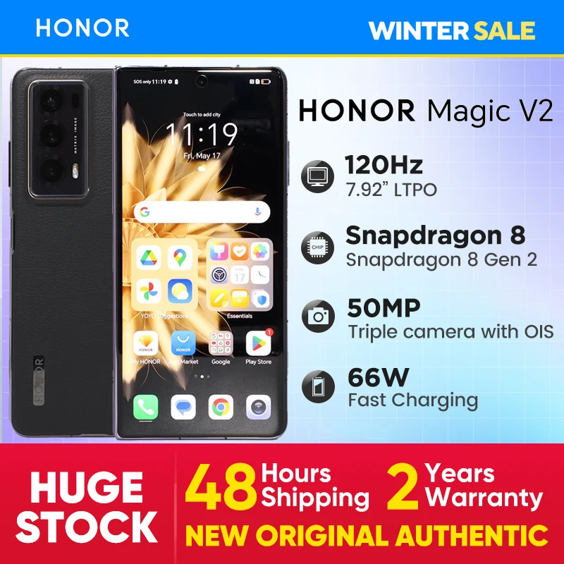 Honor Magic V2 5G faltbares Smartphone, globale Version, LTPO-OLED-Display, 120 Hz, Snapdragon 8 Gen2, 50 MP, Dreifachkamera, Android-Mobil Image