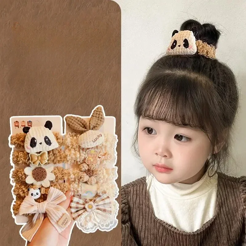 5 Teile/satz Neue Kinder Braun Panda Bowknot Hohe Elastische Haarbänder Baby Mädchen Scrunchies Gummibänder Kinder Süße Haar Zubehör Image