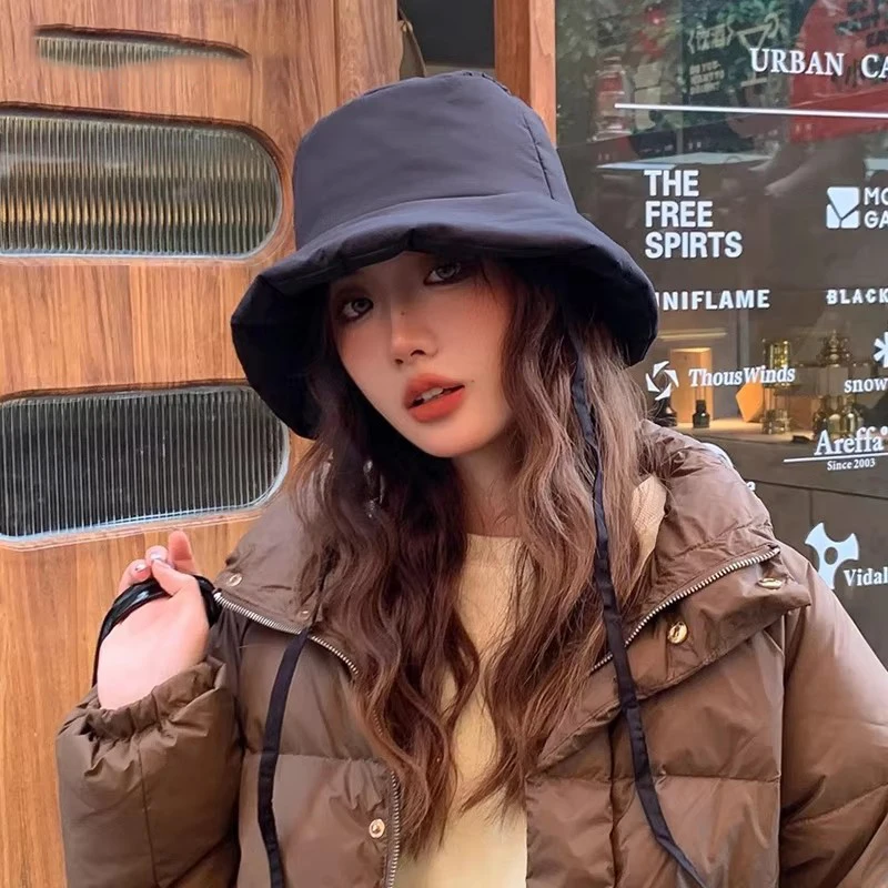 Unisex-Eimerhut, einfarbig, winddicht, für den Außenbereich, Fischerhut für Damen, Winter, warme Daunen-Baumwolle, warme Beckenmütze Image