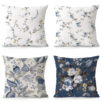 Blauer Vintage-Kissenbezug mit Blumenmuster, Schlafsaal-Dekoration, Büro, Wohnzimmer, Sofa, Zuhause, Image