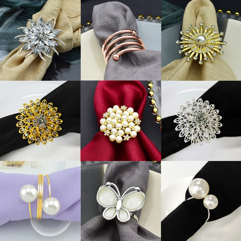 1pc Legierung Metall Servietten ring für Hochzeit Tisch dekoration Perle Servietten halter Schnalle Hochzeits tuch Ringe Familie Esstisch Deko Image