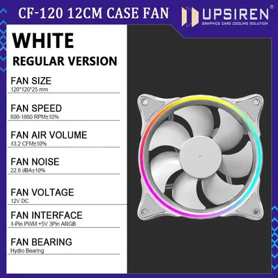 UPSIREN CF-12 Case fan 12cm 5V 3Pin ARGB and 4Pin PWM High performance mute cooling fan Halo light effect