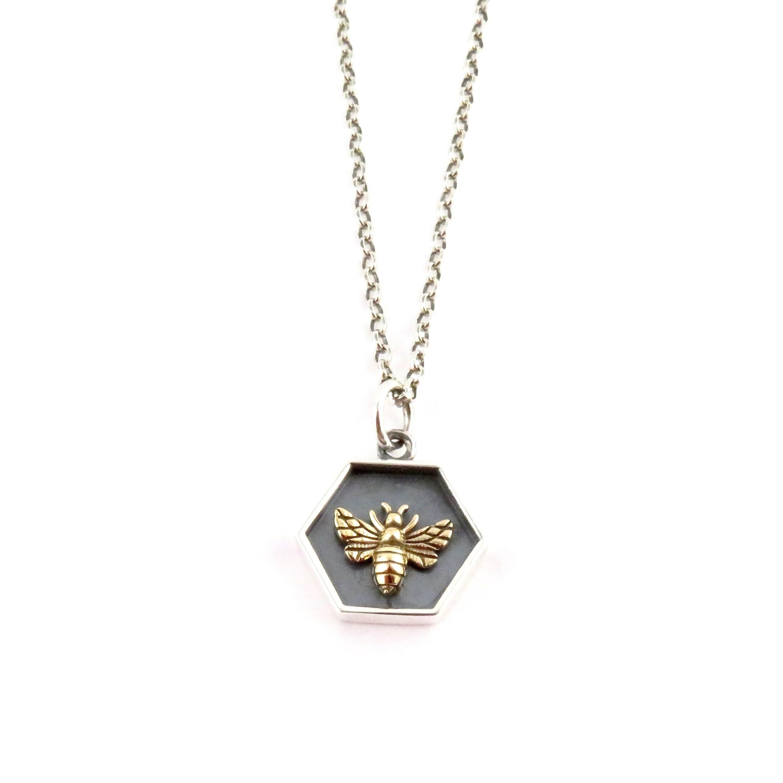 Collana ape in argento / Ciondolo ape bicolore / Collana ape in metallo misto / Collana ape in oro / Ciondolo a nido d'ape a forma di ape / Ape a nido