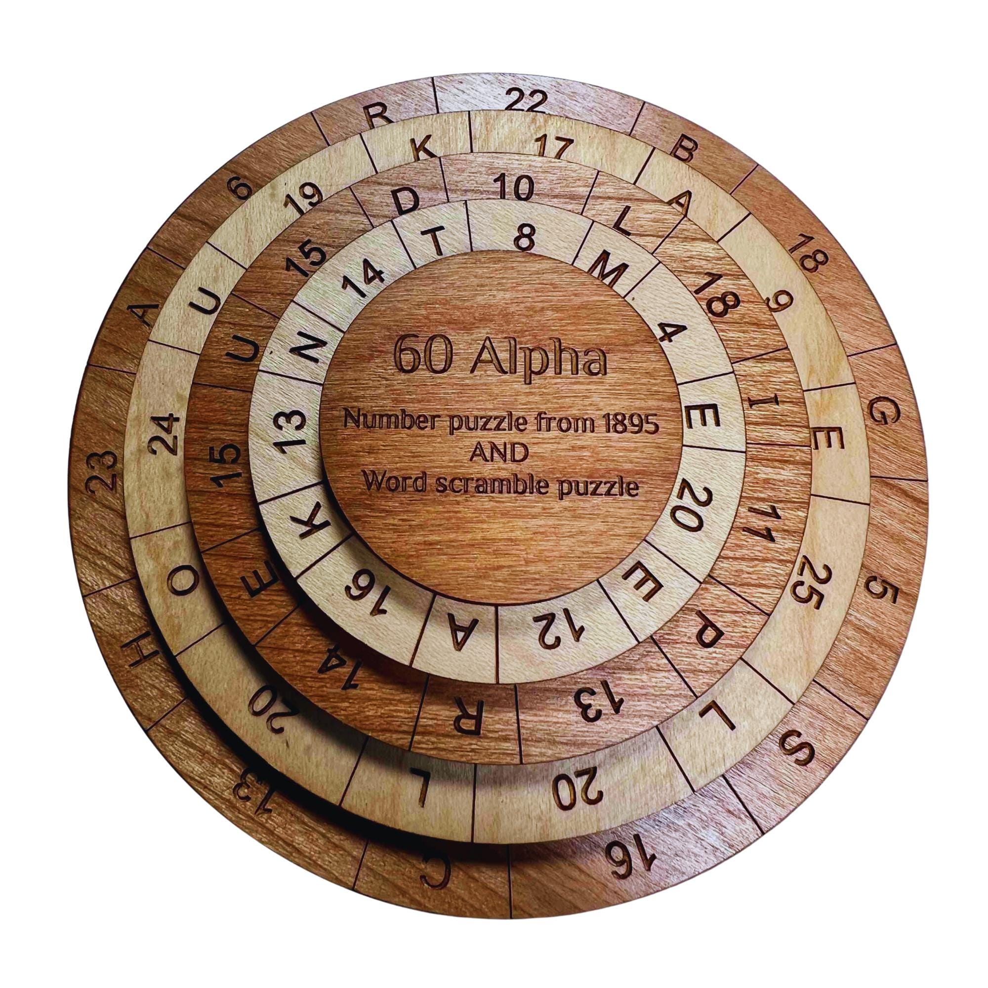 Puzzle 60 Alpha, Puzzle matematico, Rompicapo in legno, Puzzle per adulti, Puzzle di numeri, Puzzle di dischi rotanti, Puzzle di parole scomposte, Sca