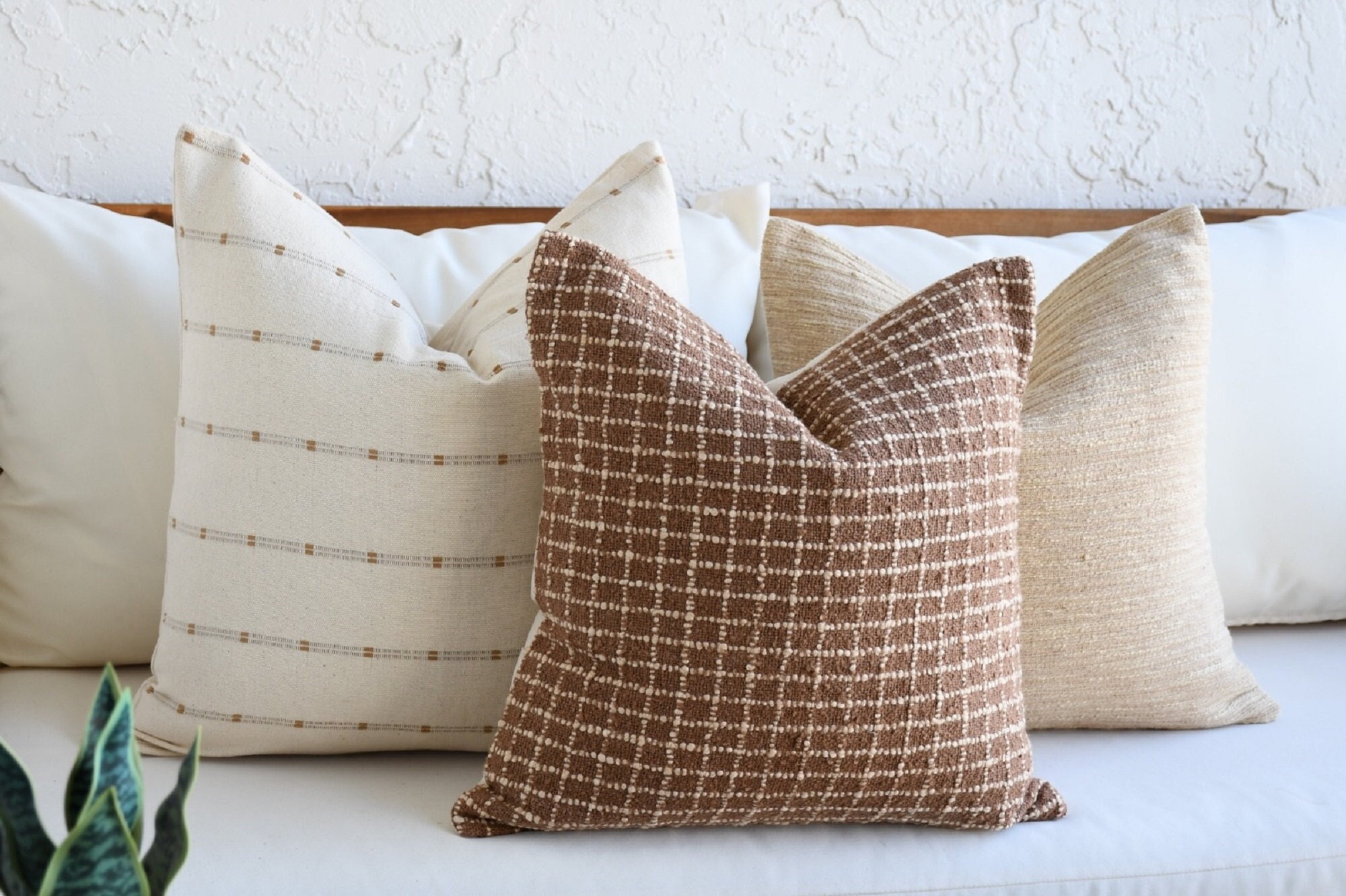 Combinazione di cuscini Boho marroni / Set di cuscini per divano Cuscini di stoffa tailandesi Beige / Set di fodere per cuscini decorativi / Cuscini u