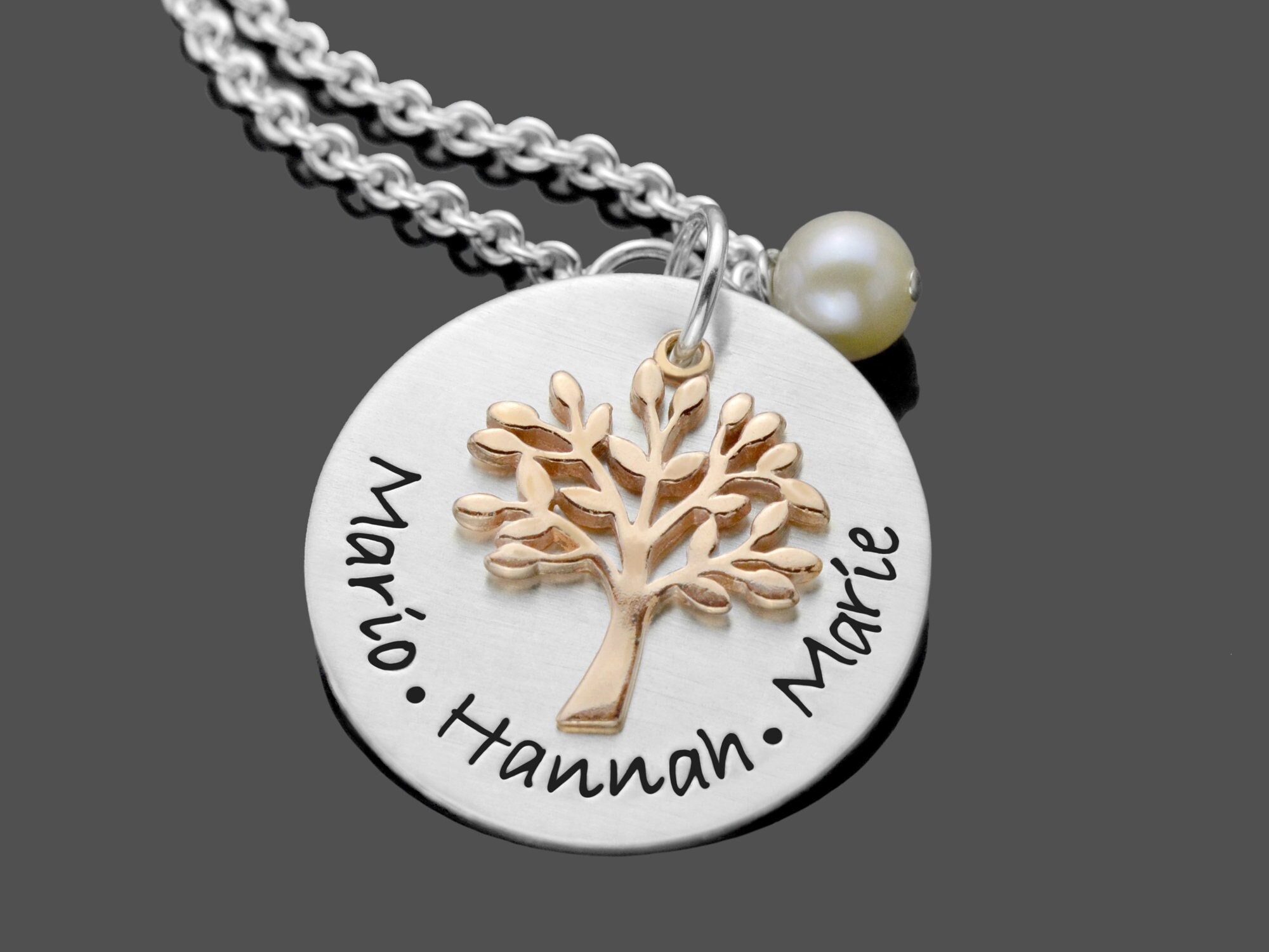 Collana con nome albero genealogico, collana con incisione ALBERO DELL'AMORE, collana in oro rosa con albero della vita, collana in argento 925 con no