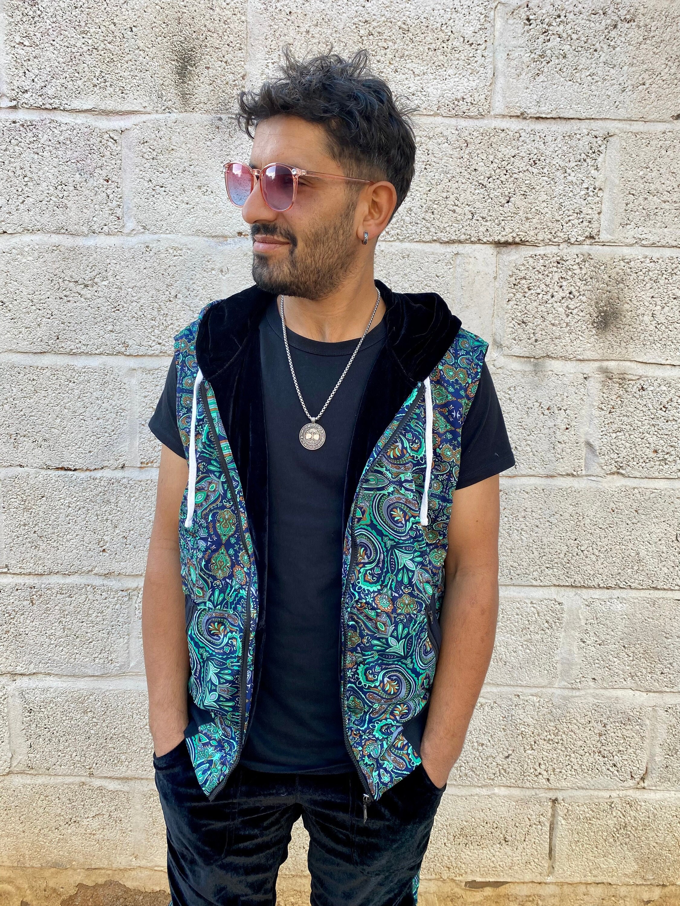 Felpa con cappuccio reversibile in velluto JACKFRUIT - Nera - Fresh Prince Boho Gilet anni '80 Kawaii Aztec Festival Jacket Abbigliamento anni '90 Vel