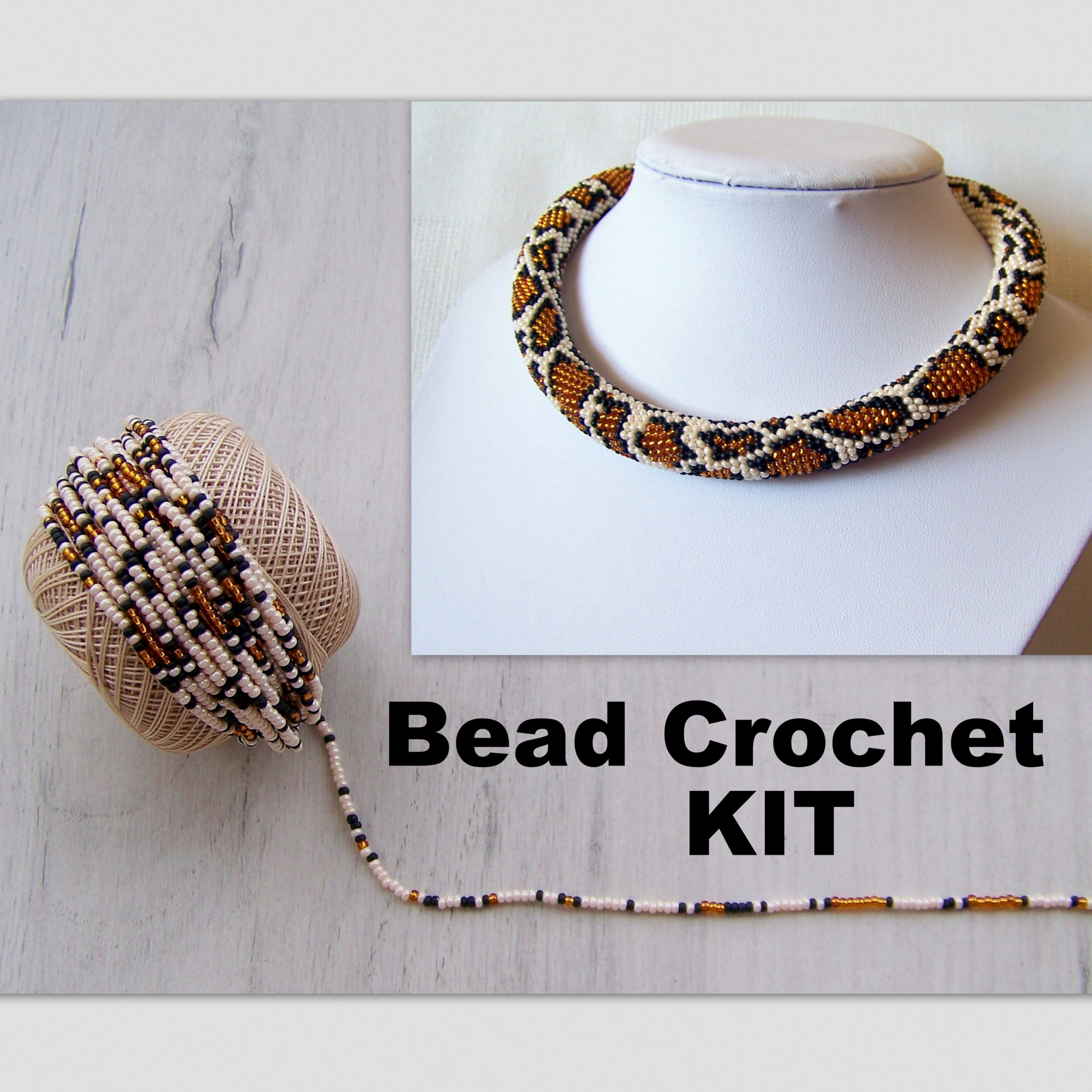 Kit fai da te per adulti - Kit collana con perline all'uncinetto - Kit collana con motivo pitone bianco - Kit perline - KIT collana safari africano