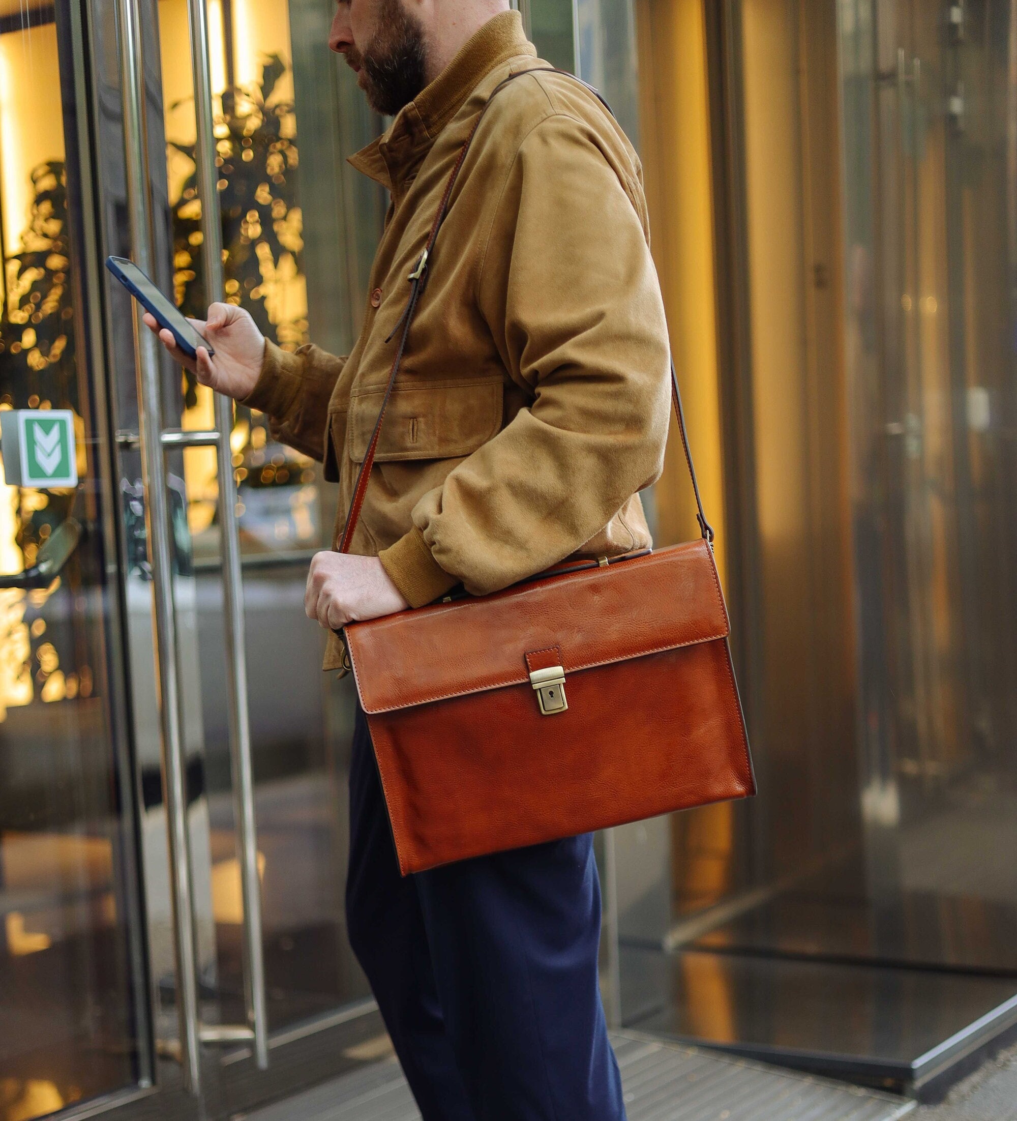 CONSEGNA IN 48 ORE, Borsa portadocumenti in pelle italiana realizzata a mano: Borsa per laptop in pelle marrone