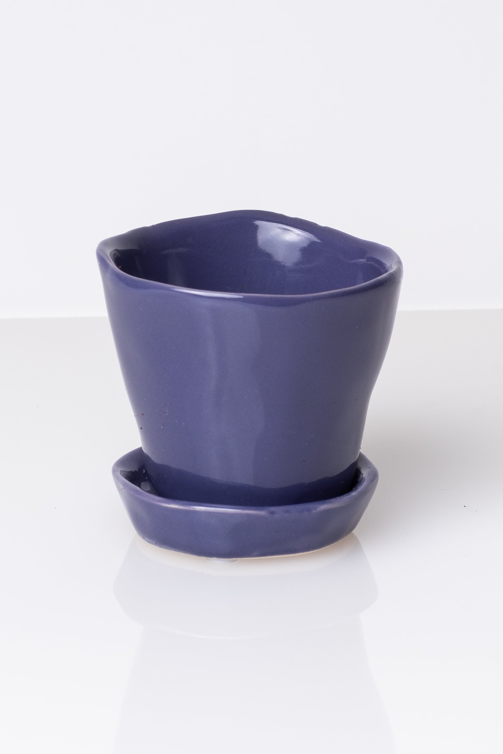 Vaso in ceramica viola con piattino, piccolo vaso, piccolo vaso per piante, vaso con piattino, vaso per piante grasse, mini vaso, mini vaso, ceramica