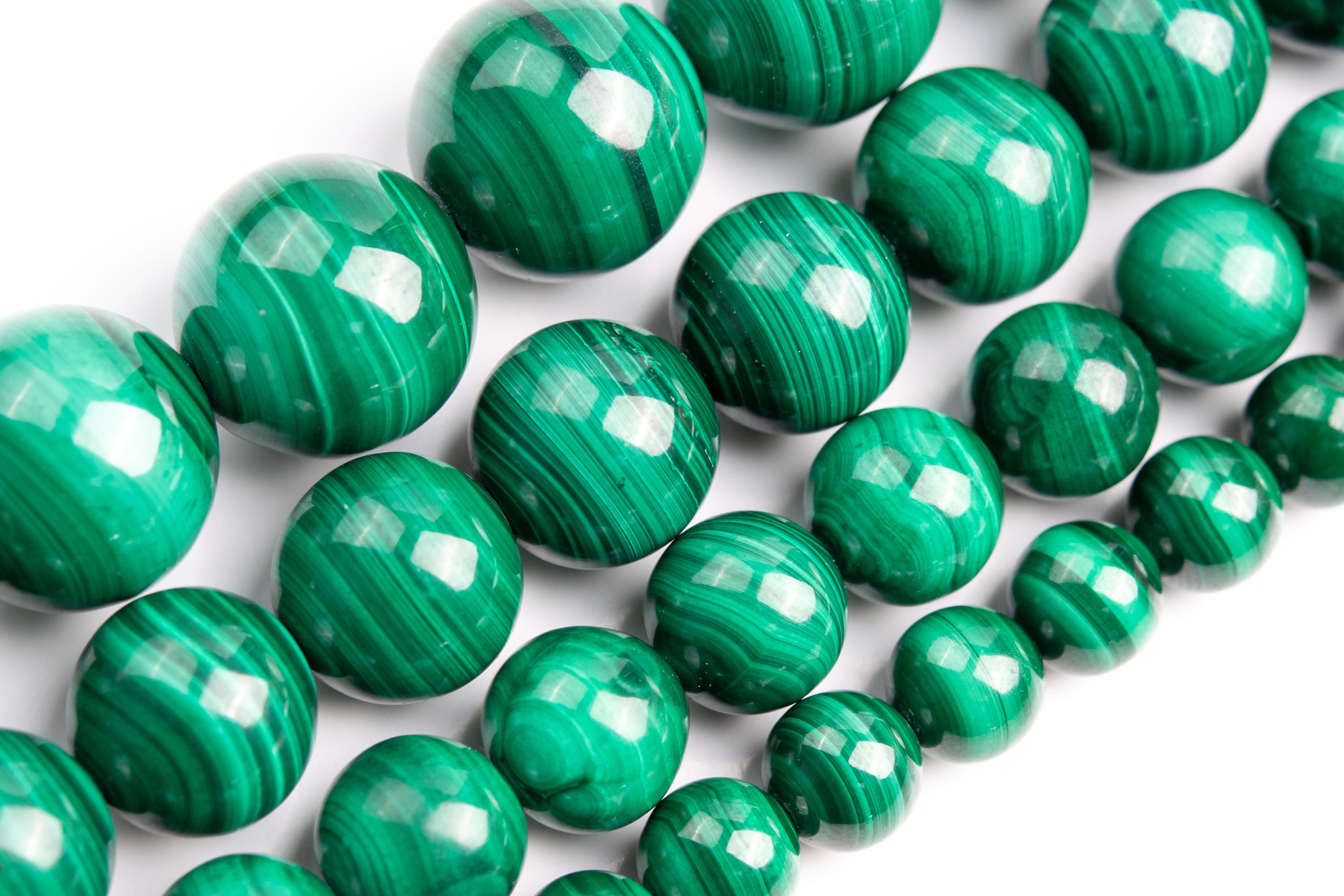 Perline di malachite verde, perline rotonde sciolte in pietra preziosa naturale di grado AAA, 4 mm, 6 mm, 8 mm, 10 mm, 12 mm, opzioni di lotto all'ing
