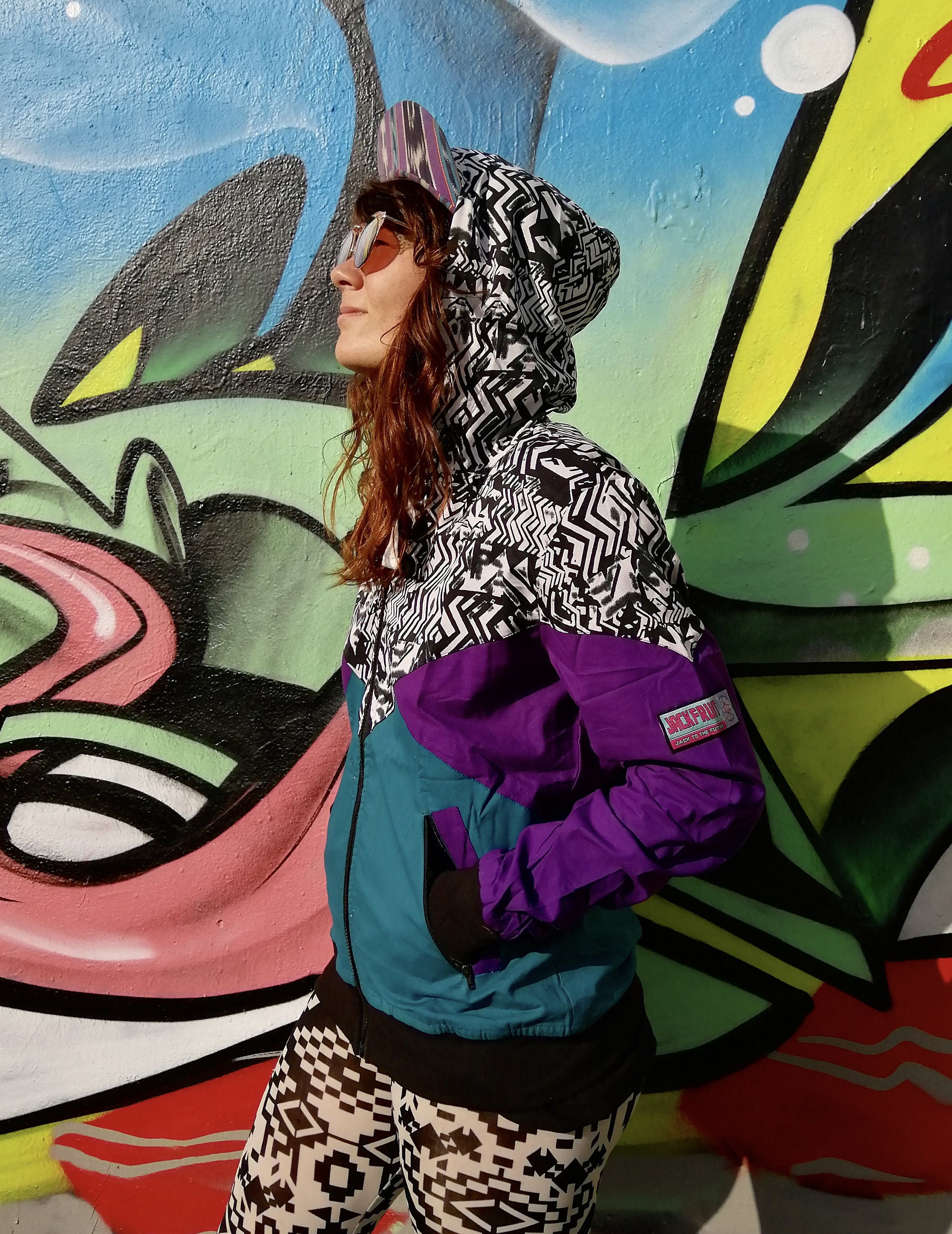 Felpa con cappuccio reversibile JACKFRUIT - Ziggy Stardust - Unisex - Giacca da festival urbana azteca pazza Fresh Prince Retro Street Wear anni '80 e