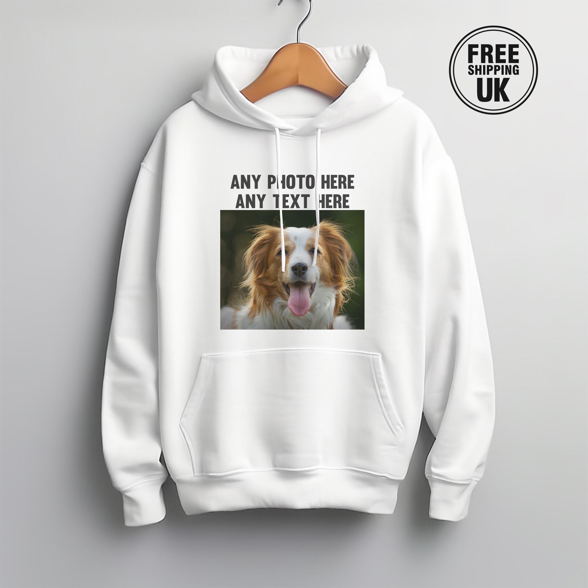 Felpa con cappuccio con foto e testo stampati personalizzati, felpa con cappuccio con qualsiasi testo/logo personalizzato, top con il tuo design qui,