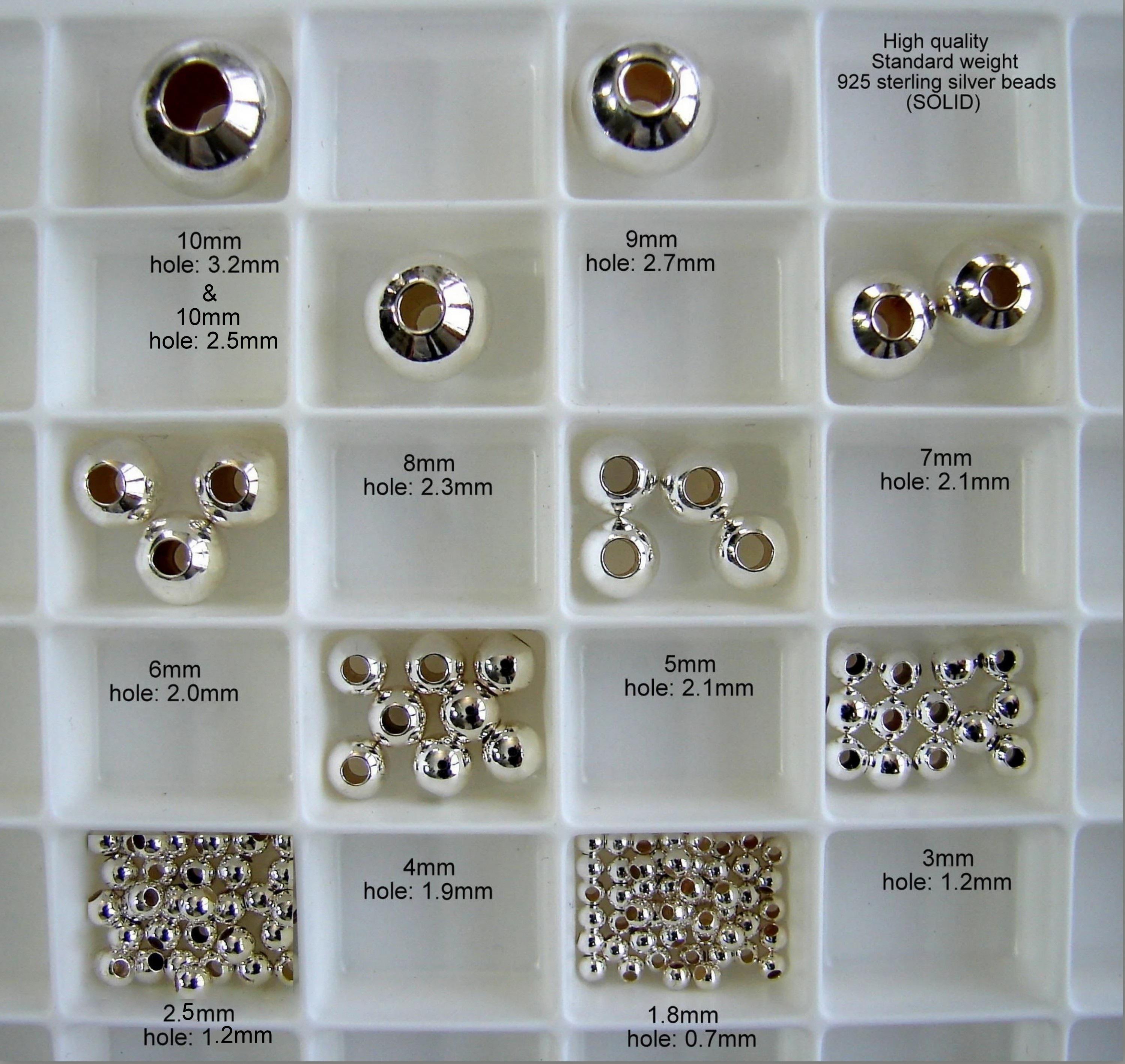 Perline, distanziatori, rotondi in argento sterling 925, 2 mm, 3 mm, 4 mm, 5 mm, 6 mm, 7 mm, 8 mm, 9 mm, 10 mm, 5 pezzi, 10 pezzi, 15 pezzi, 20 pezzi,