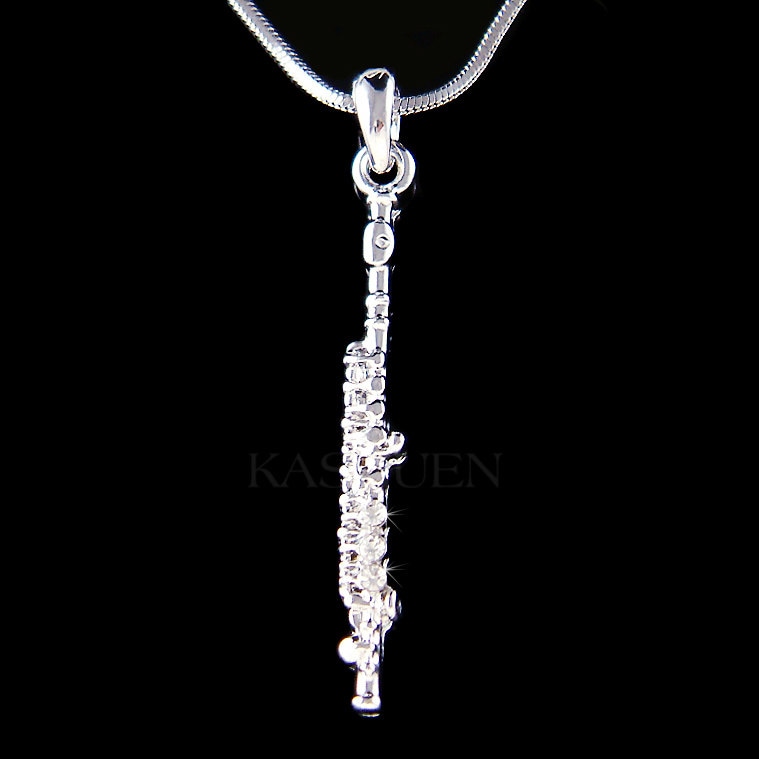 Collana con flauto in argento e cristalli Swarovski, ciondolo per strumento musicale a fiato, gioielli musicali, regalo di Natale, regali per il 20o e