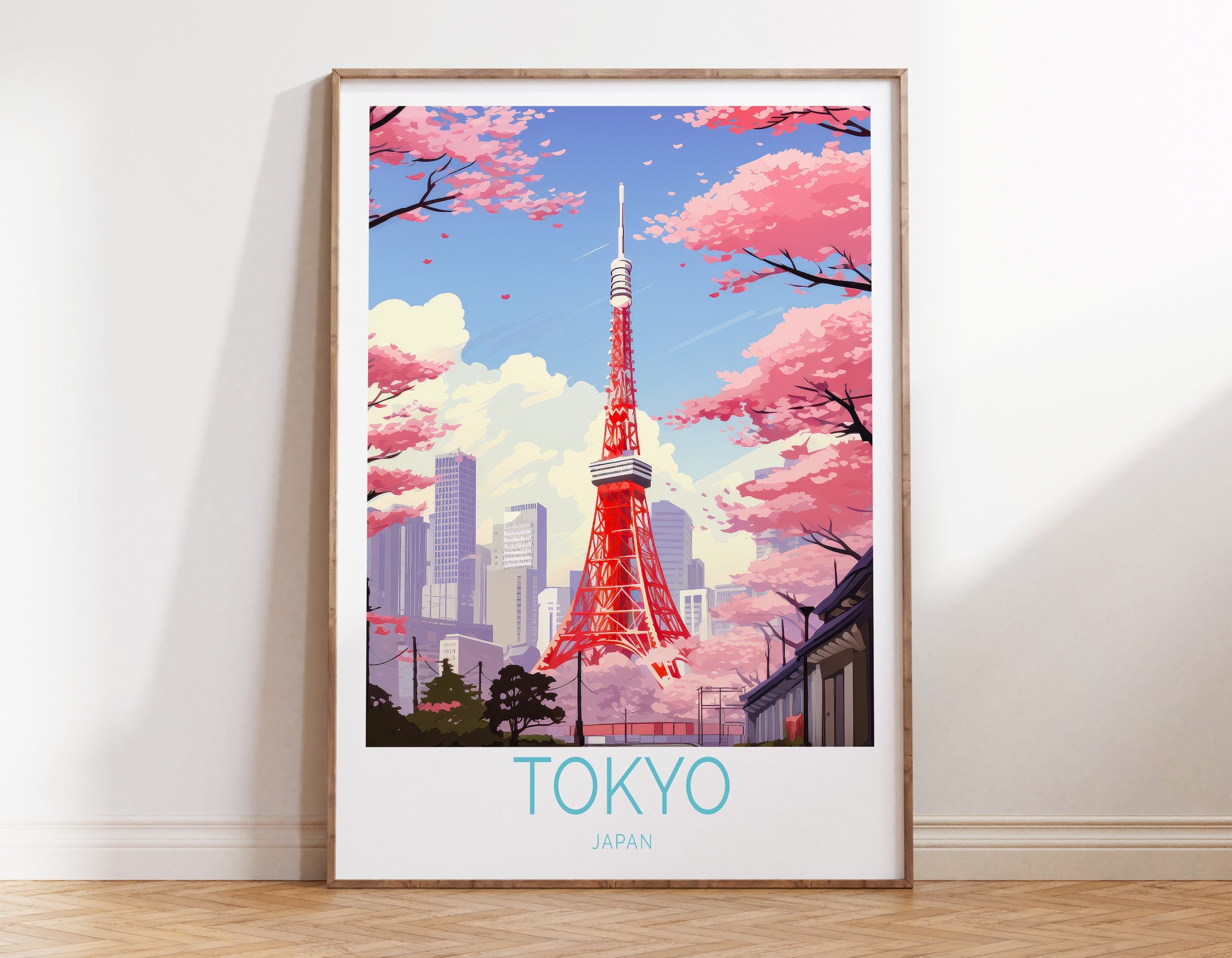 Poster di viaggio giapponese della Torre di Tokyo, poster da parete di Tokyo, Giappone, arte murale di viaggio a Tokyo, Giappone, regalo per viaggiato