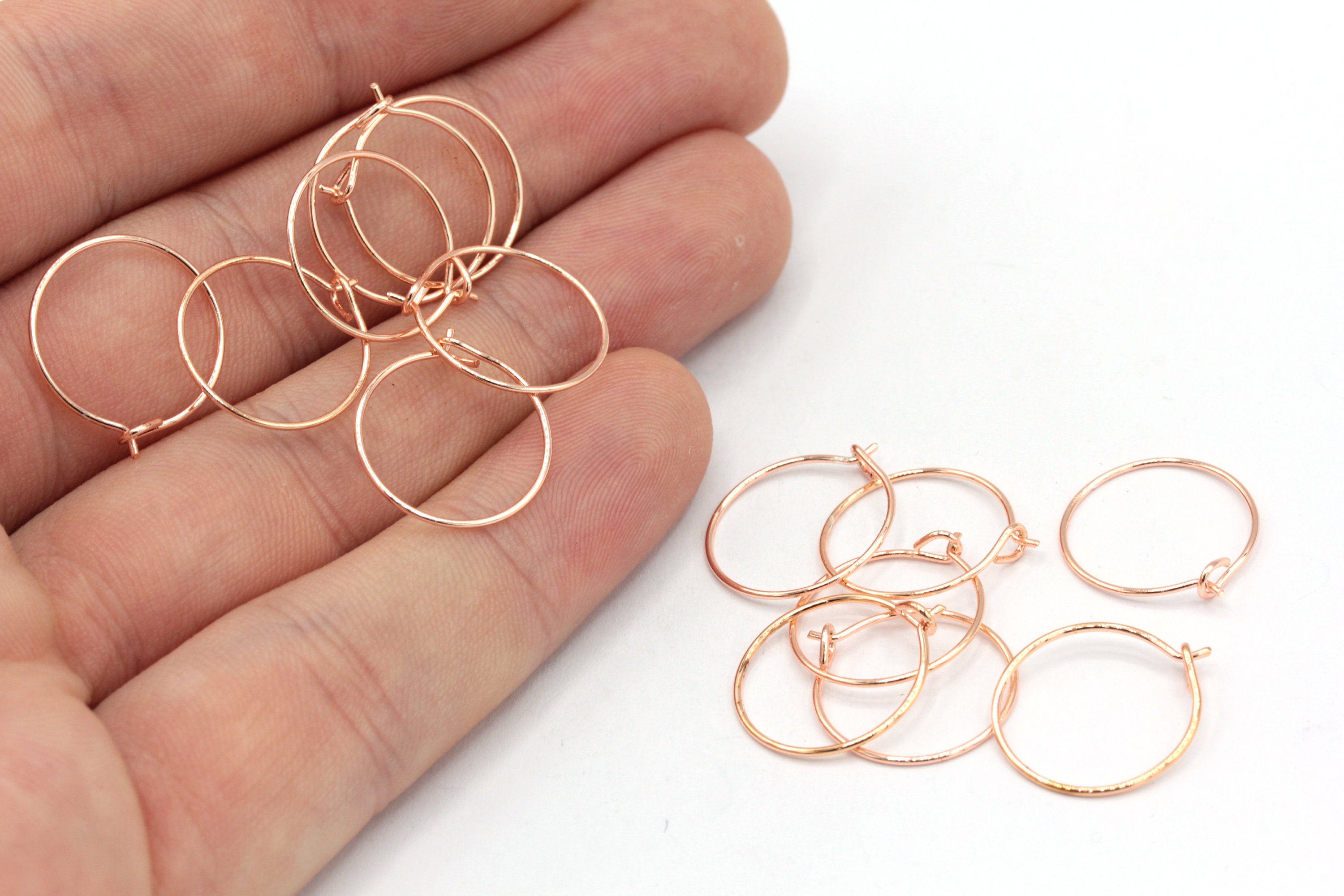 Cerchi per orecchini placcati in oro rosa da 15 mm, filo per orecchini a cerchio, filo per orecchini rosa, orecchini a cerchio, orecchini circolari, c