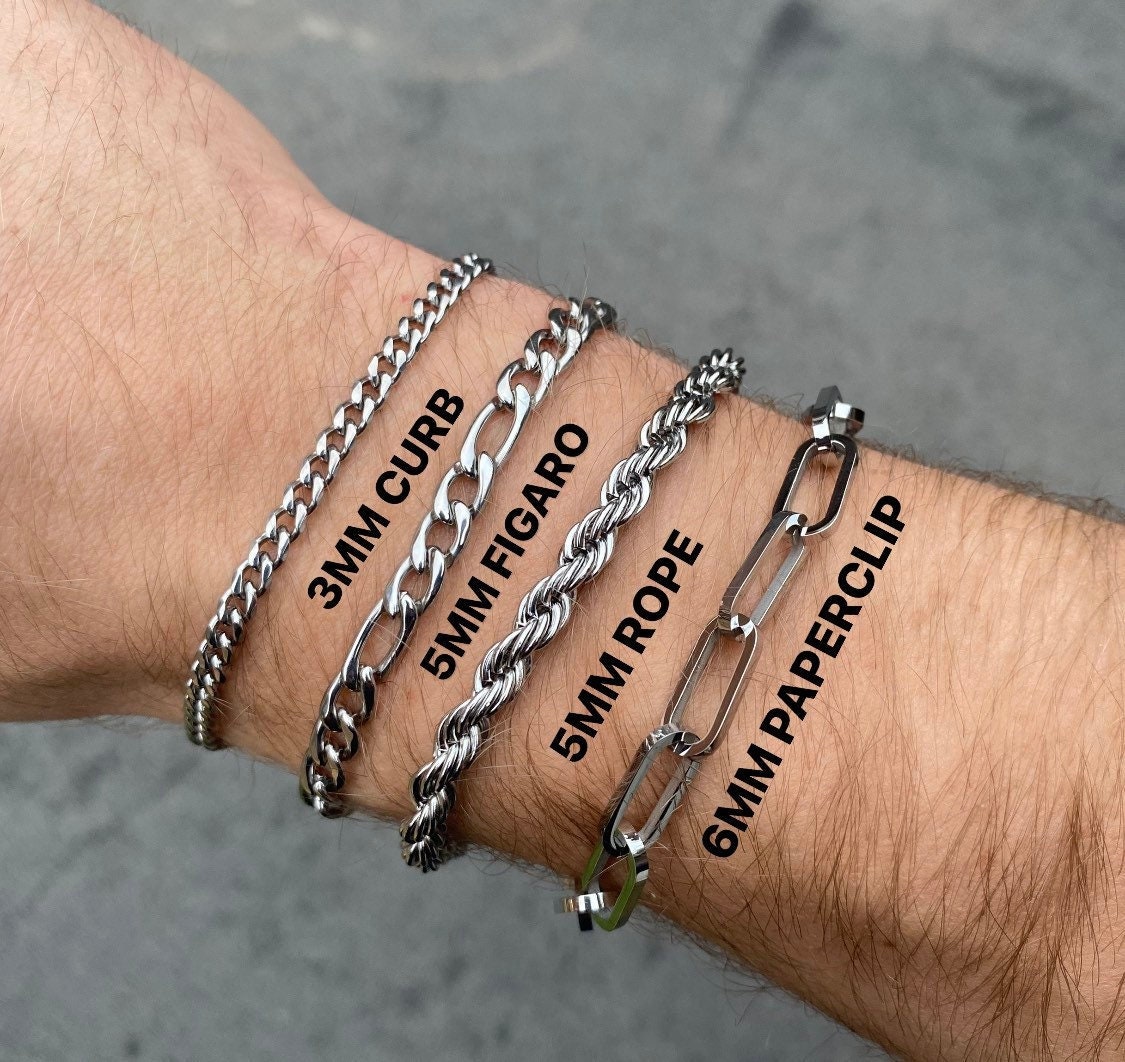 Bracciale da uomo con catena in argento, braccialetti in argento con catena da 5 mm, bracciale da uomo con maglia cubana, catena in acciaio, catena Fi
