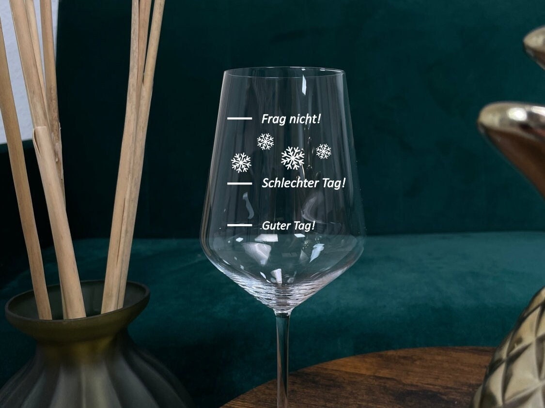 Bicchiere da vino edizione invernale, barometro dell'umore, bicchiere da vino inciso, regalo di vino, regalo per gli amanti del vino, bicchiere da vin