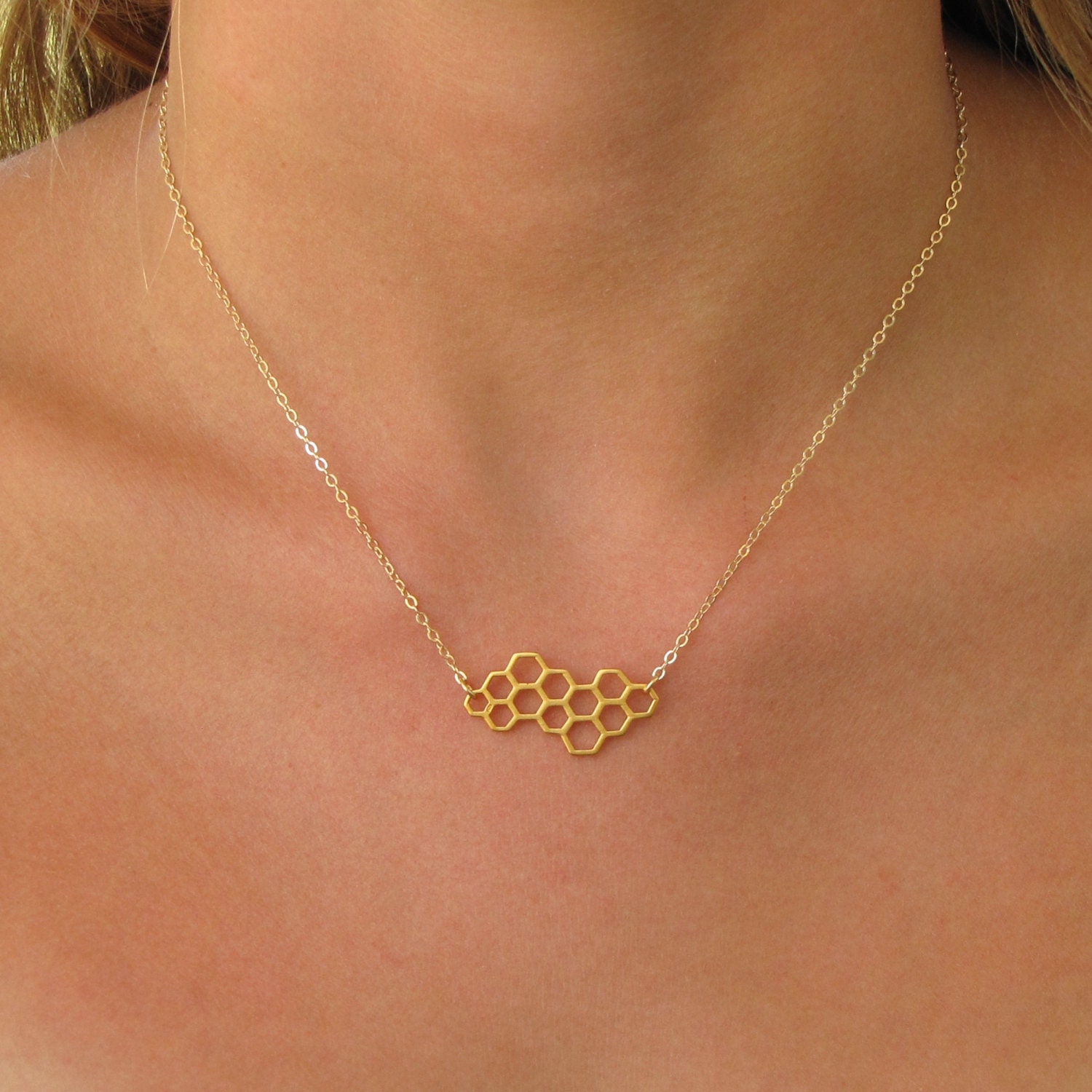 Collana a nido d'ape in oro - Gioielli a nido d'ape - Collana a nido d'ape in argento - Collana per apicoltori, regalo per lei