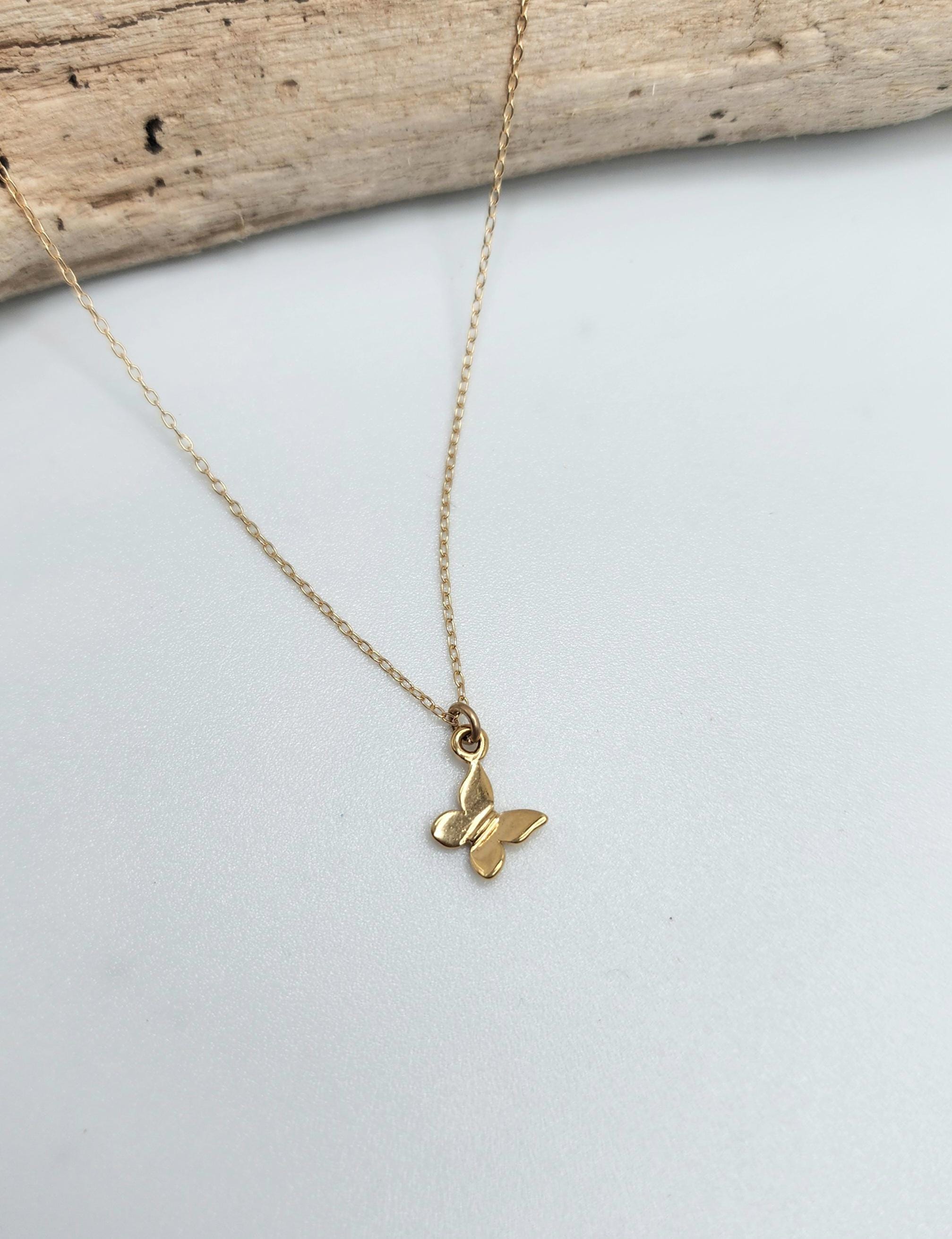 Collana con farfalla 3D minuscola, vermeil oro, argento sterling, ciondolo a farfalla 3D, collana con farfalla in oro, collana con farfalla in oro, mi