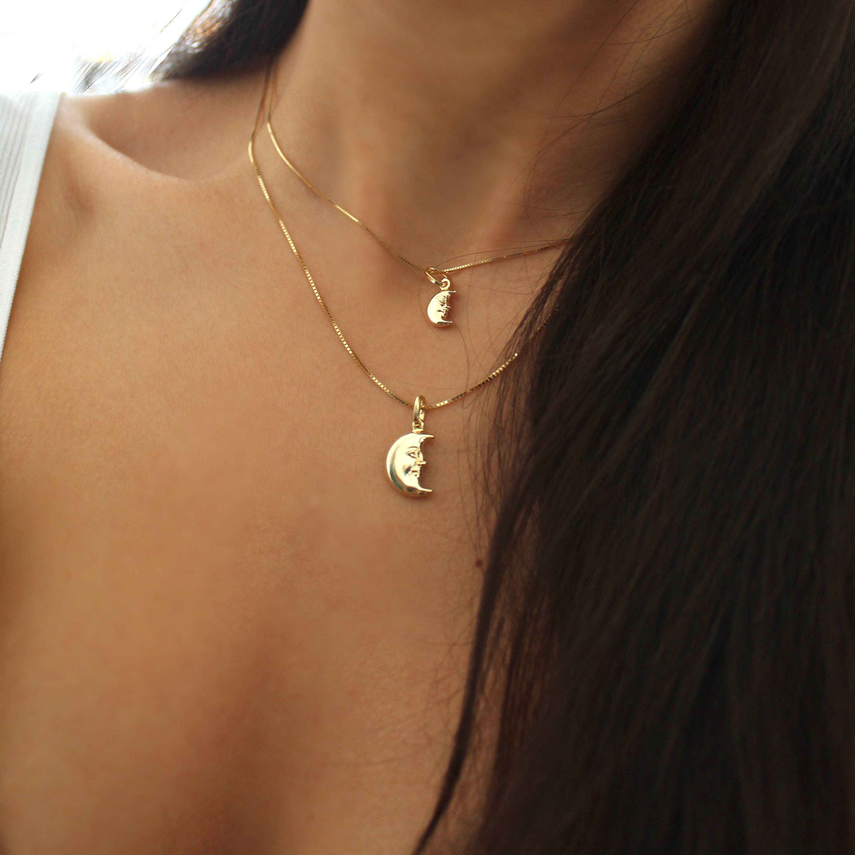 Ciondolo Luna, Ciondolo Luna Oro Giallo 14 K, Ciondolo Luna Oro 14k, Ciondolo Luna Oro 14k, Ciondolo Luna Oro