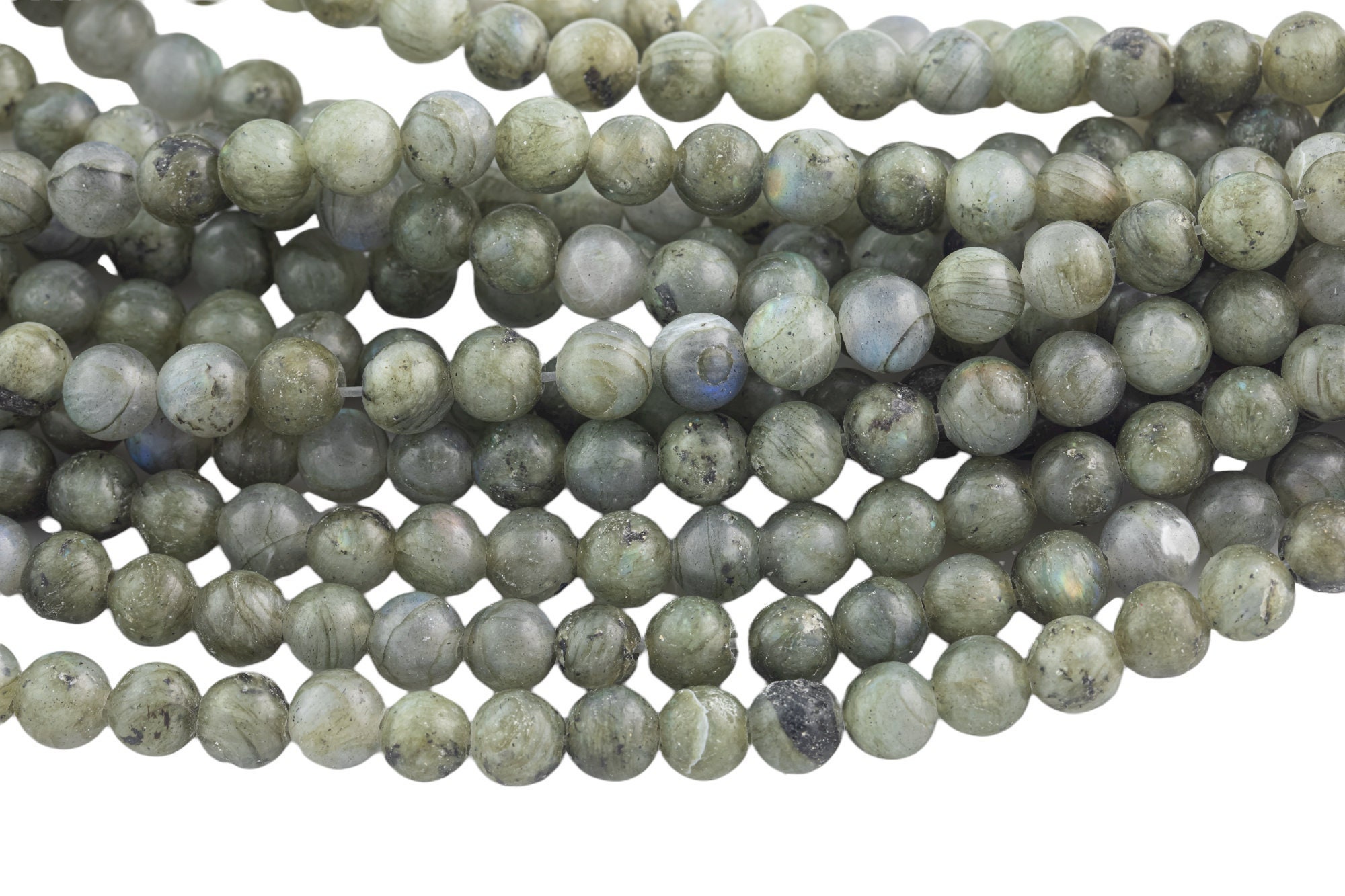 Perle a foro grande 8 mm o 10 mm, rotonde con finitura liscia. Foro da 2 mm. Fili da 7-8 pollici. Perle di labradorite naturale a foro grande.