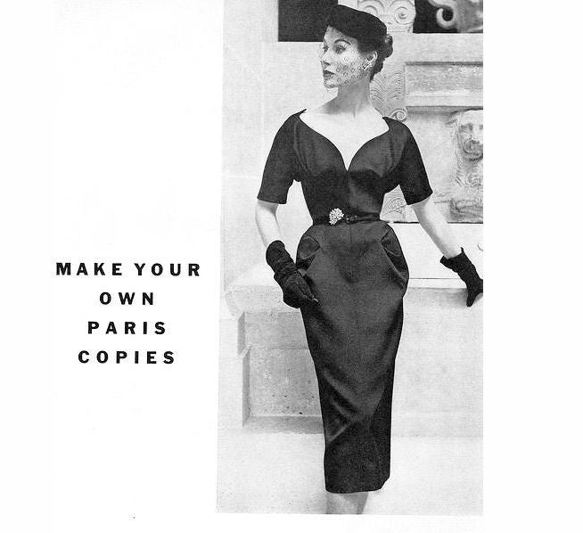 modello di cucito vintage anni '50 abito da cocktail anni '50 scollatura profonda Paquin Couturier Busto 30 B30 riproduzione