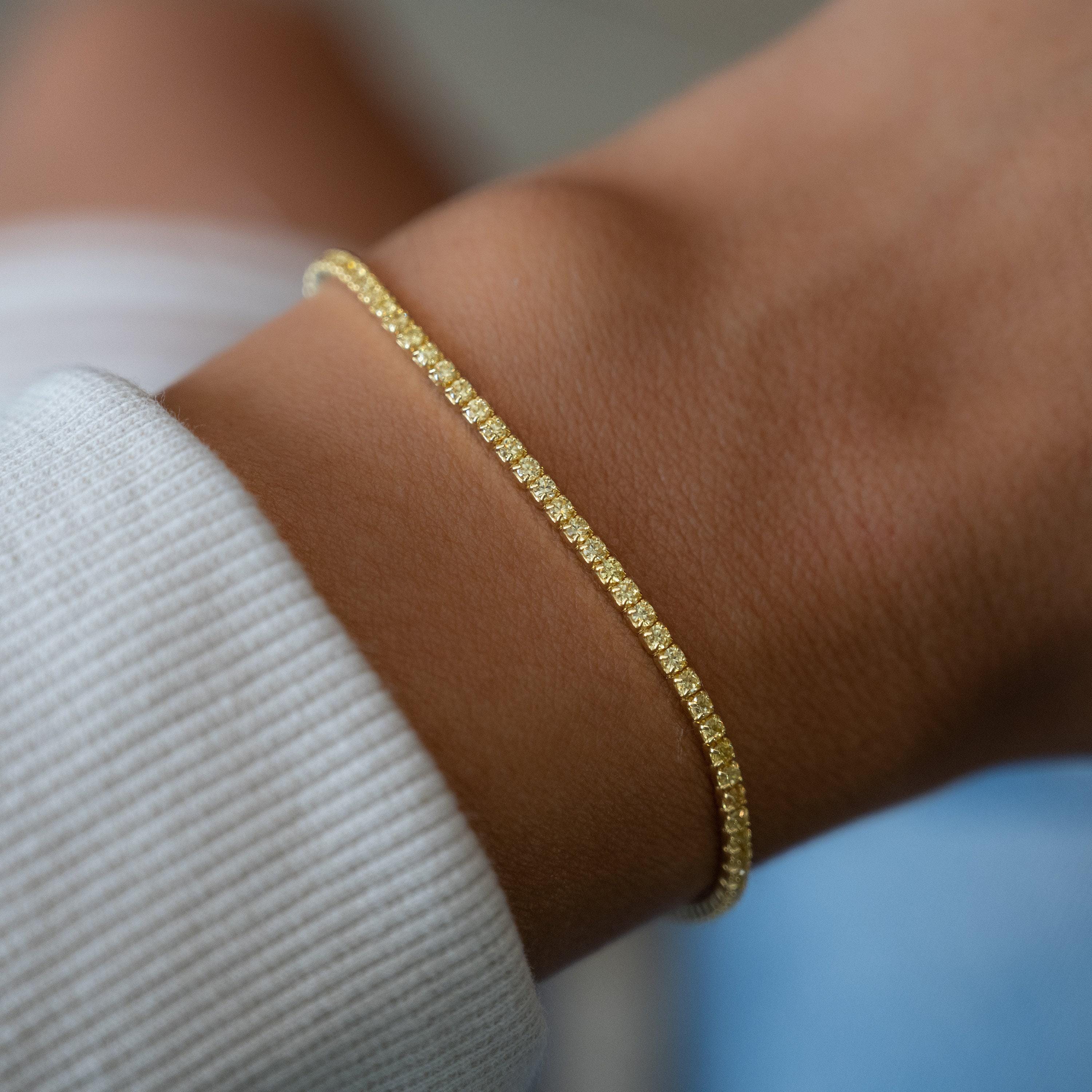 Bracciale tennis, bracciale tennis in oro, bracciale tennis con zirconi cubici, bracciale delicato, bracciale con diamanti, regalo per lei, bracciale