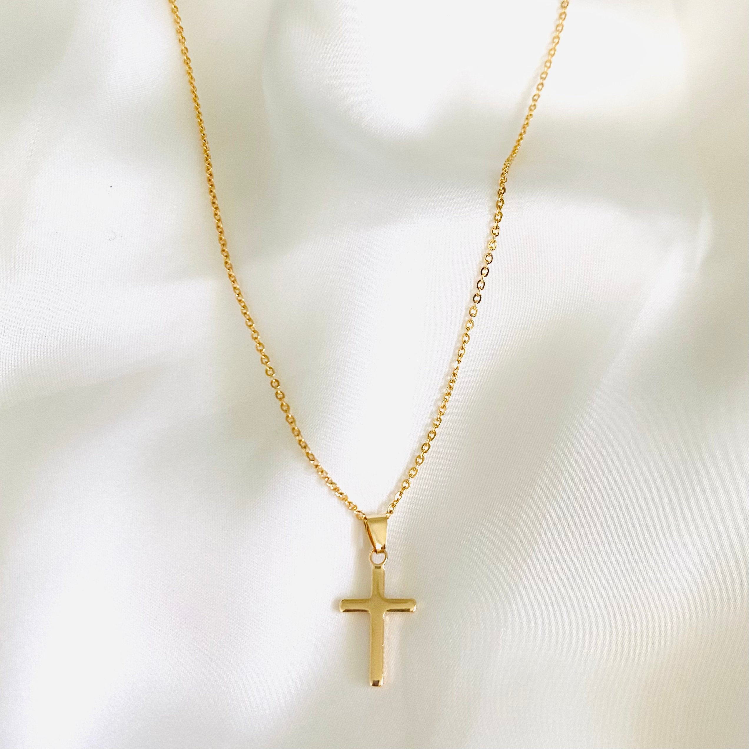 Collana con croce delicata riempita d'oro 18k, collana con croce in oro massiccio, collana con croce delicata, collana con ciondolo a croce piccola, g