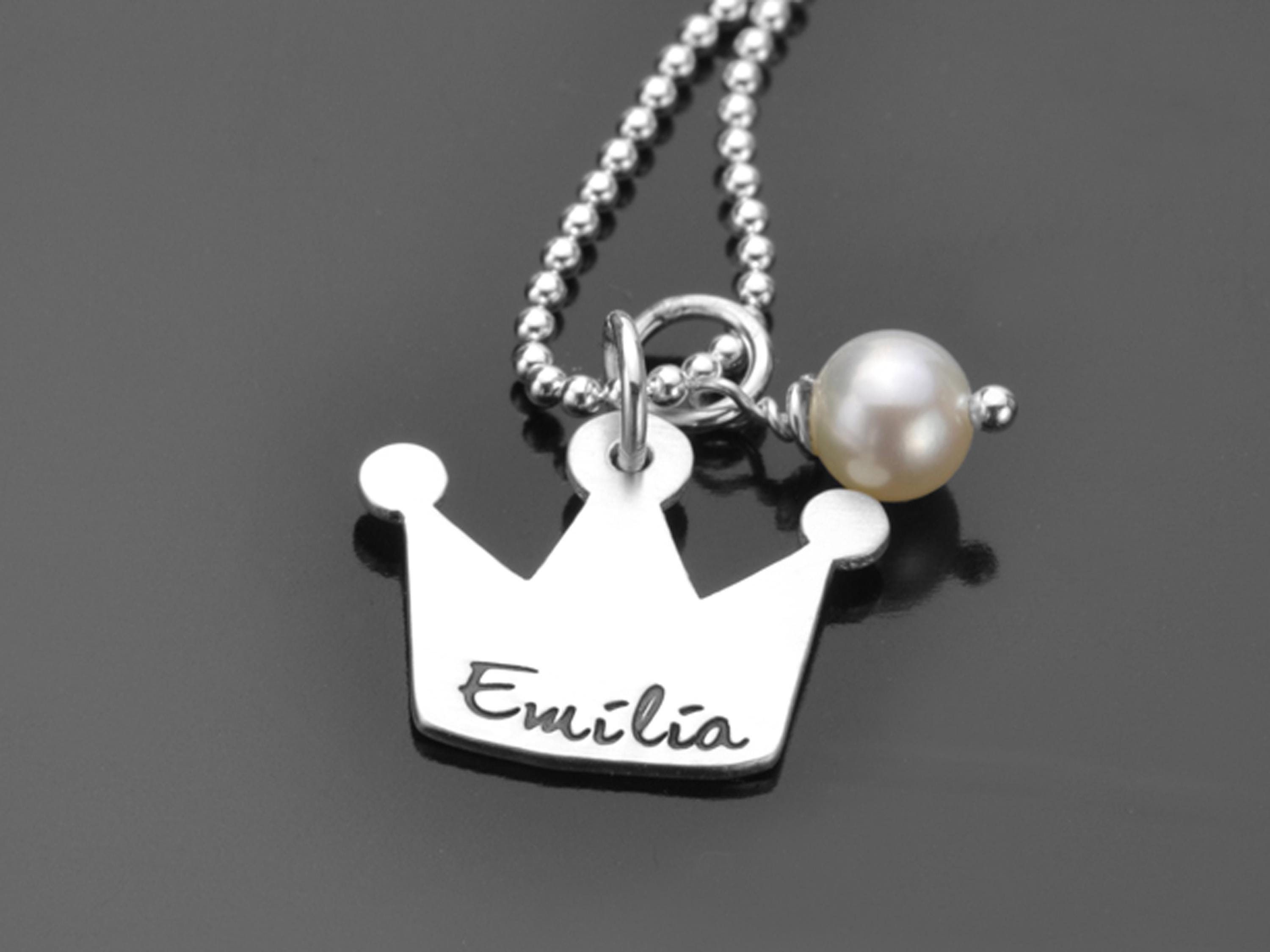 Collana a catena corona ragazza collana per bambini ragazze personalizzata CORONA argento 925 nome collana ragazza collana incisione nome con perla Sa