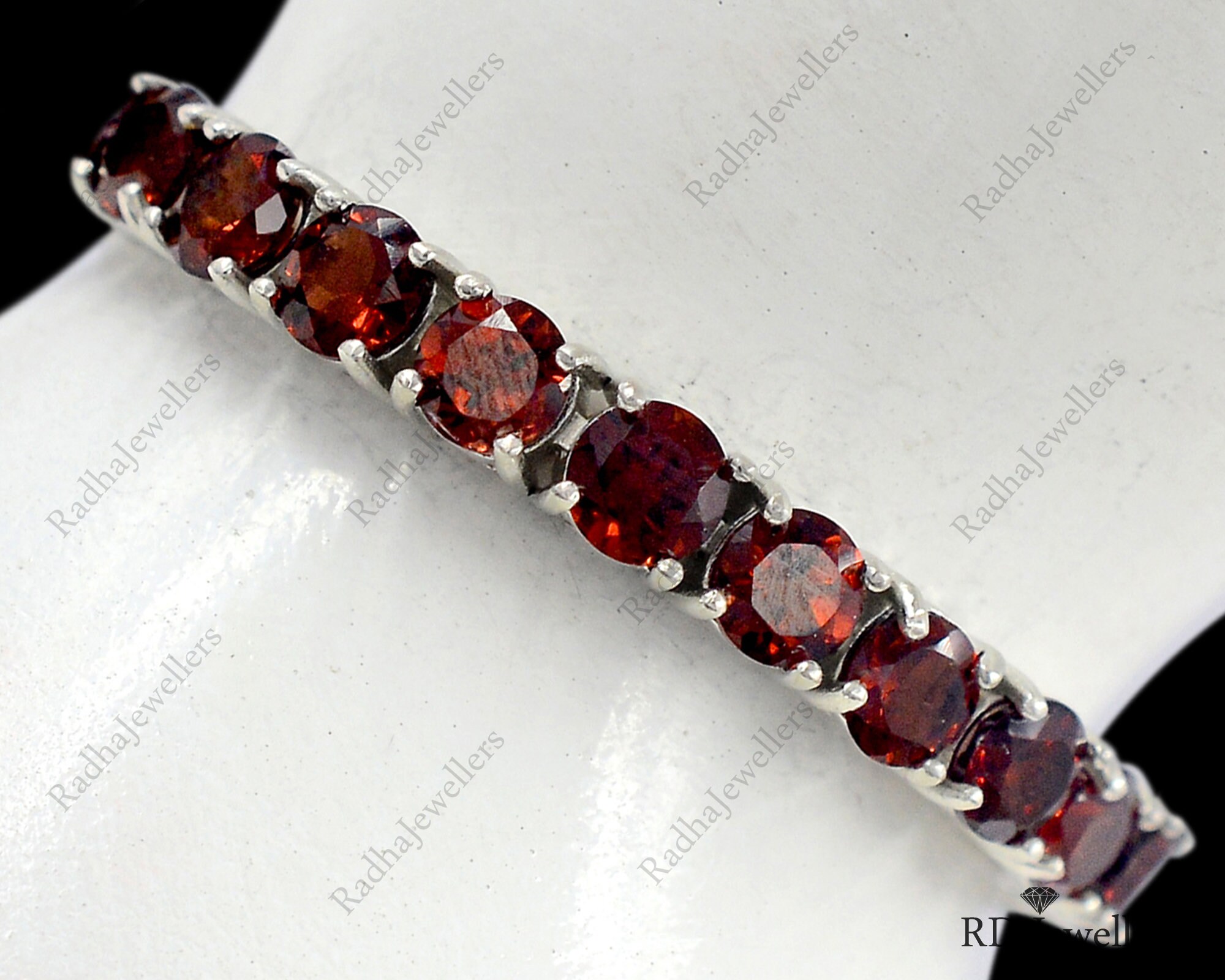 Bracciale in granato naturale, argento sterling 925, bracciale tennis, pietra portafortuna di gennaio, gioielli in granato, pietra portafortuna, regal